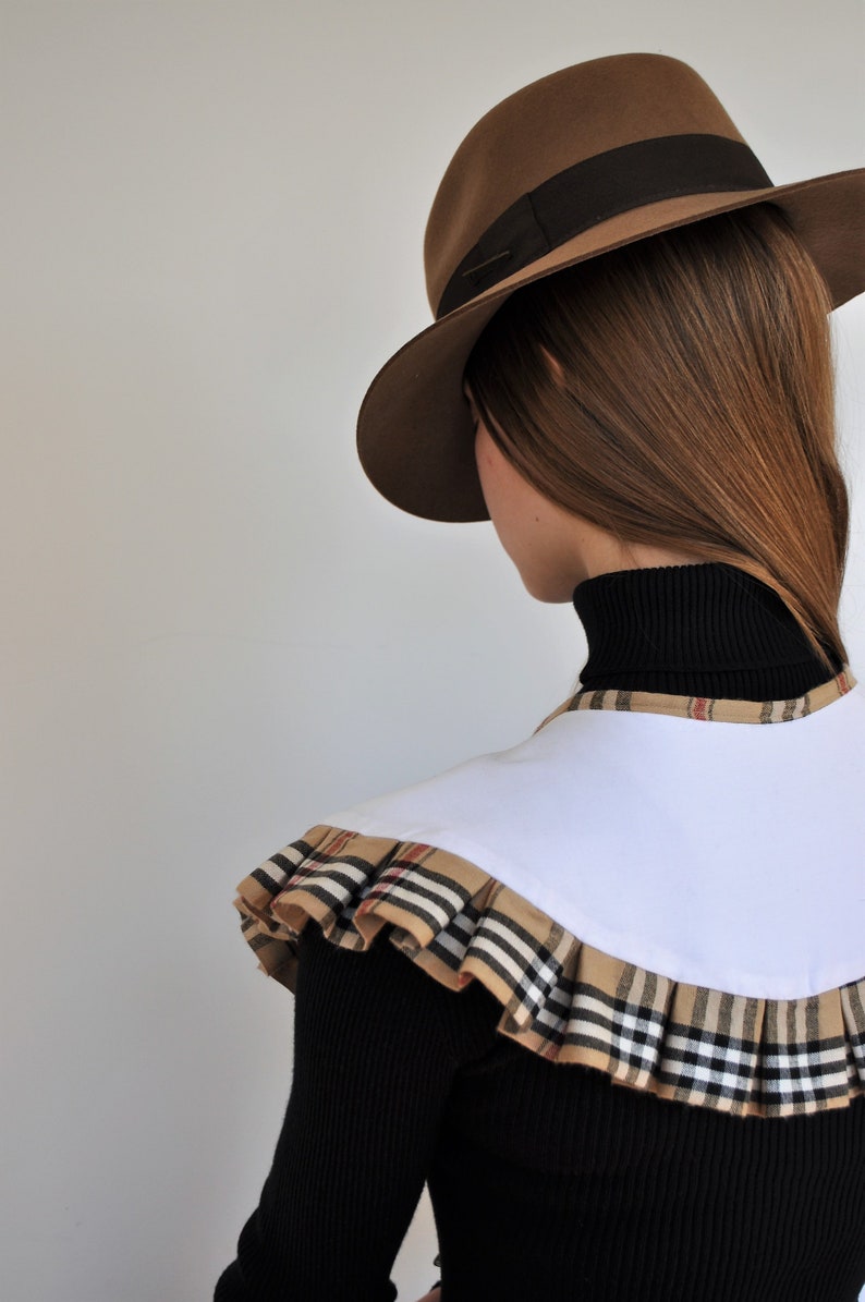 white plaid collar, extra large collar, removable collar, Peter Pan collar, embroidered collar, summer ruffle collar, designer big collar image 4