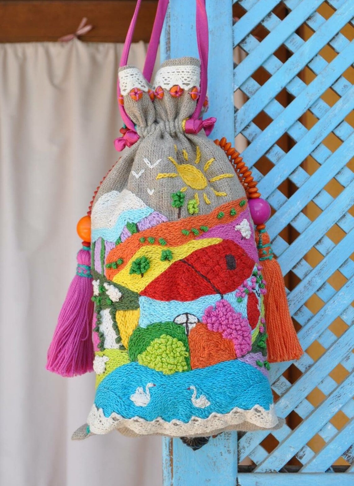 Linen Sack Bag Linen Rustic Bag Embroidery Linen Bag Linen Etsy