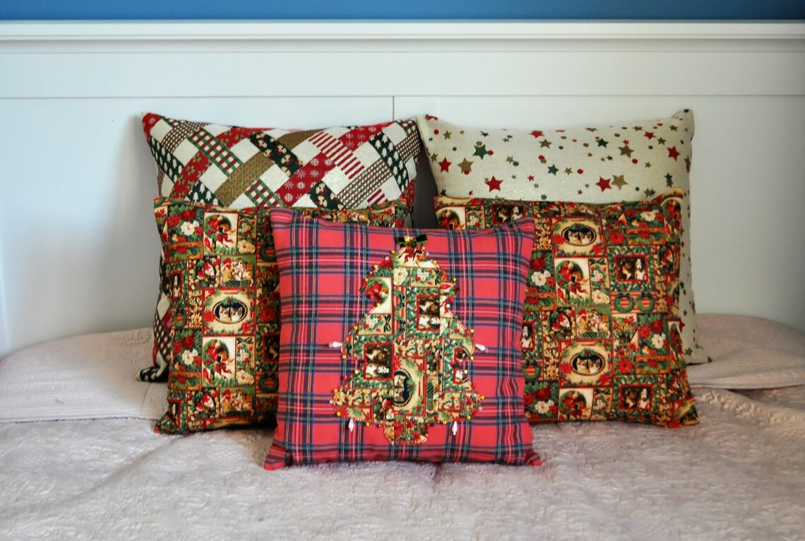 Xmas Plaid Cushion Xmas Tree Cushion Jewel Tree Pillow Etsy