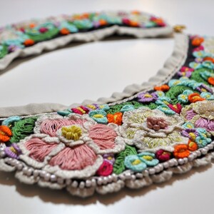 gray collar flowers, extra large collar, embroidery collar, Peter Pan collar, brazilian embroidery, wool lace collar, designer big collar image 9