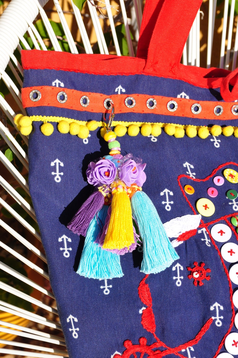 Beach Bag Tassel Cotton Bag Tassel Key Chain Tassel Rainbow Etsy