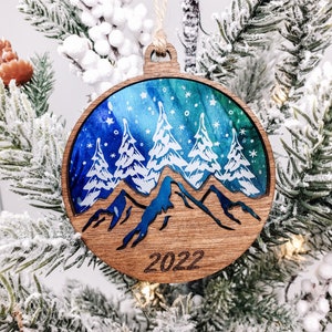 Mountain Ornament | Sky Ornament | 2023 Ornament | Night Sky | Northern Lights | Aurora Borealis | Name Ornament