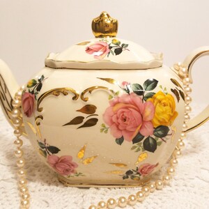 SALE! Zeldzame Vintage Sadler Rose kubus theepot gouden Trim
