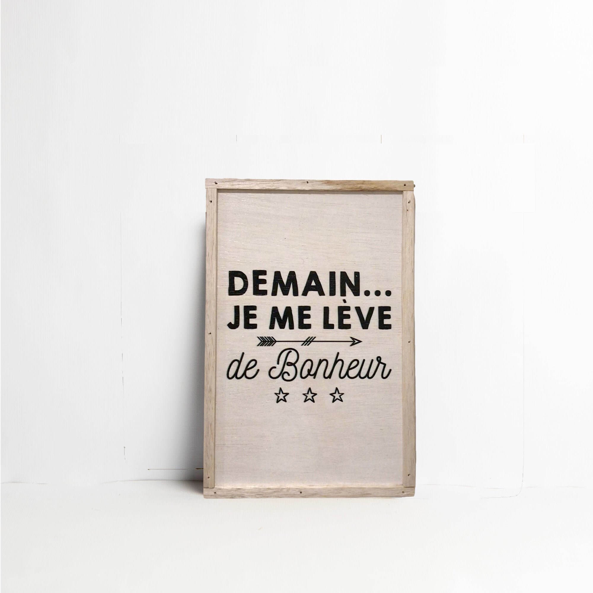 Demain Je Me Lève de Bonheur - Impression sur Bois Décoration Murale Scandinave Citation Déco Chambr