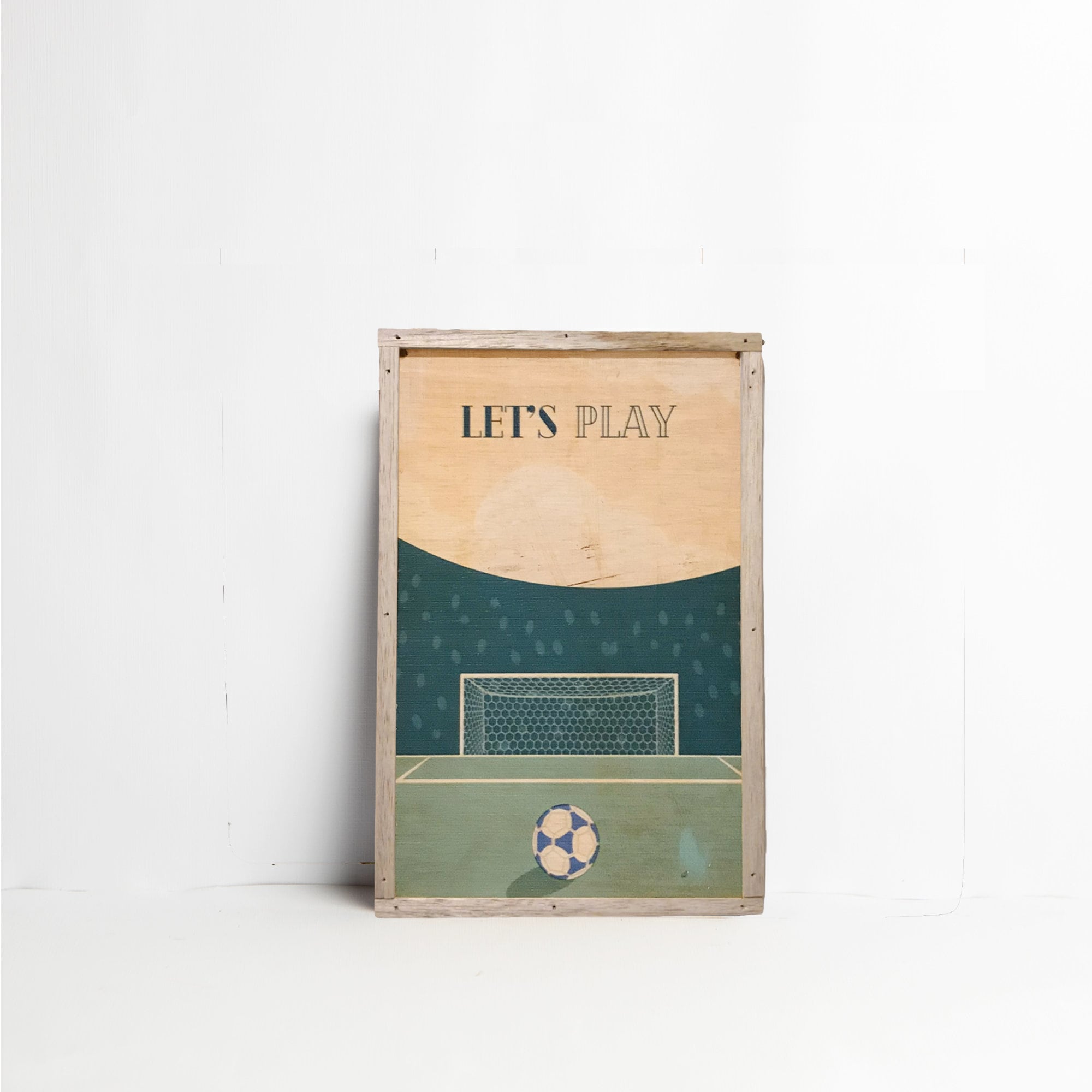 Illustration Transfert sur Bois Bleu et Vert A4 - Football Sport Décoration Murale Vintage Cadeau Ho