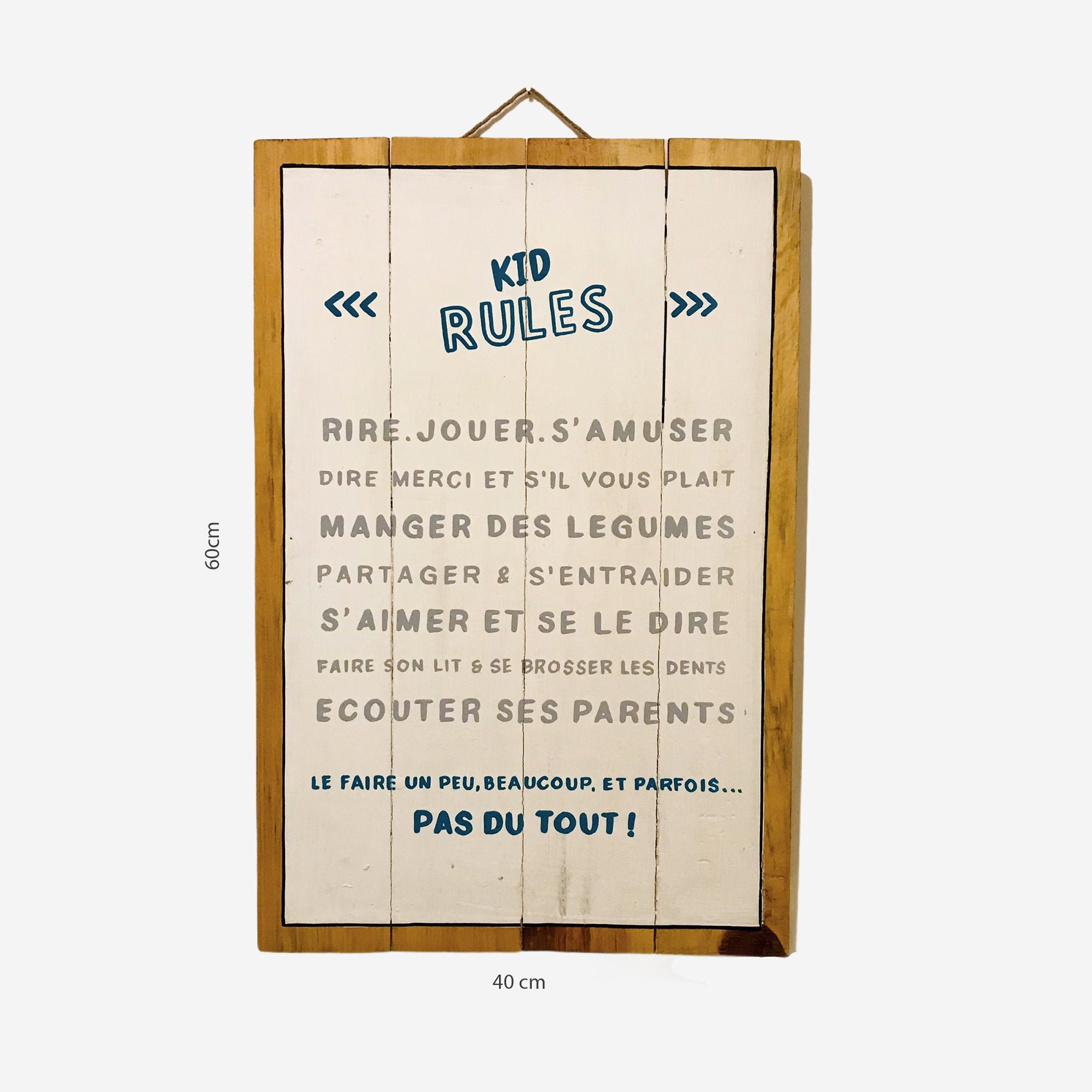 Kid Rules - Peinture sur Bois Recyclé 40x60 cm Affiches Règles Chambre Enfants Salle de Jeux Typogra