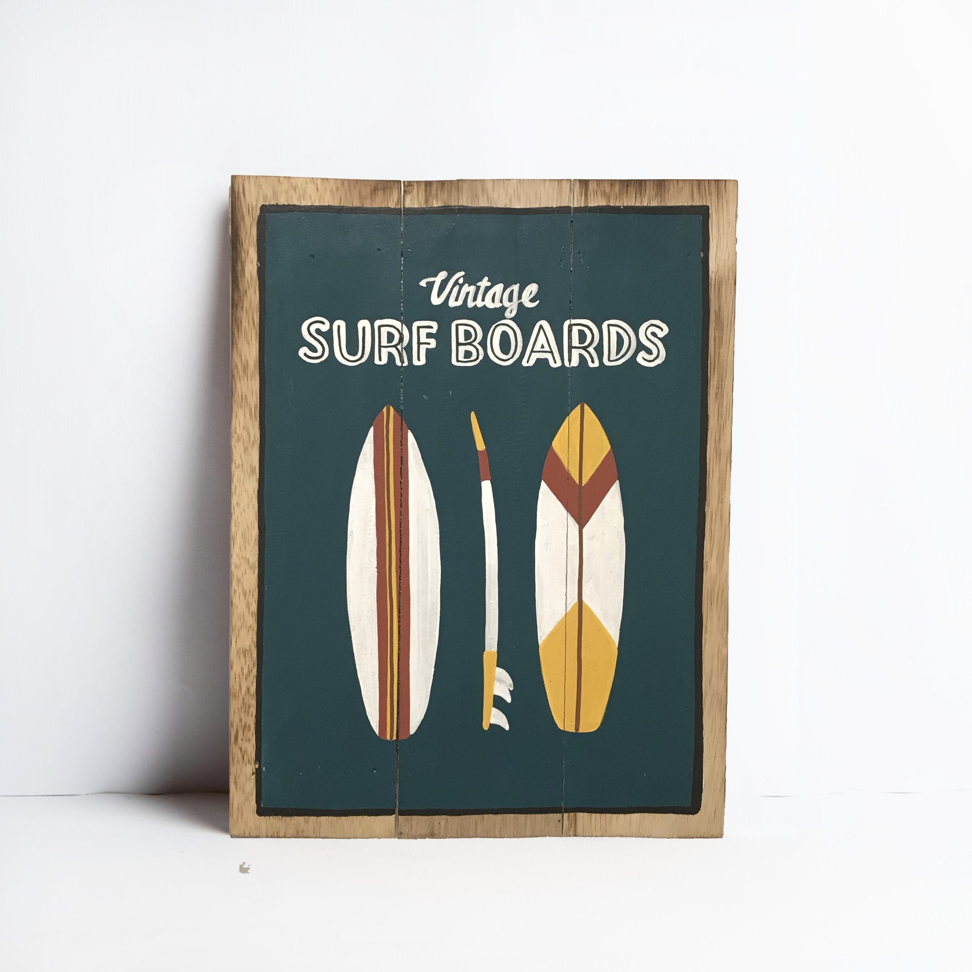 Peinture sur Bois Recyclé Vert A3 et A2 Vintage Planche Surf Plage Décoration Murale Pour Homme Garç