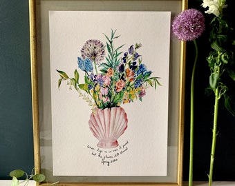 Personalised Peonies in Bum Vase Giclée Print