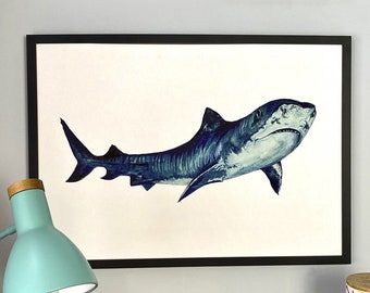Giclée-tryck med tigerhaj