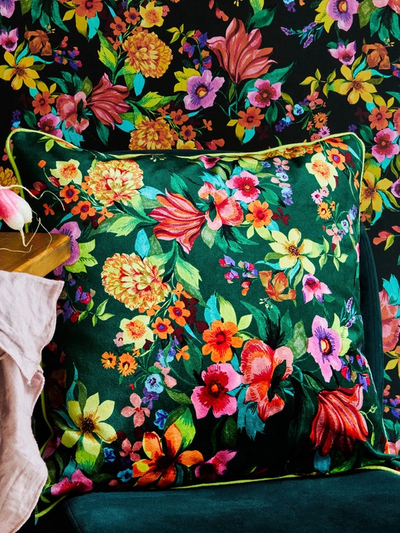 Forest Hill Floral Velvet Cushion Etsy Ireland