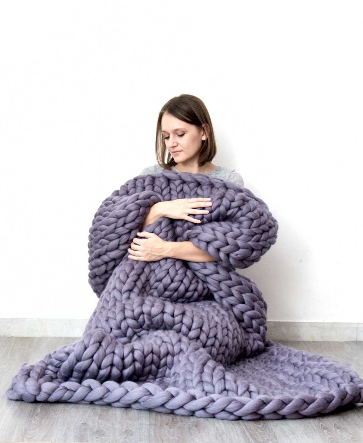 Chunky knit Blanket. Knitted blanket. Merino Wool Blanket. Etsy