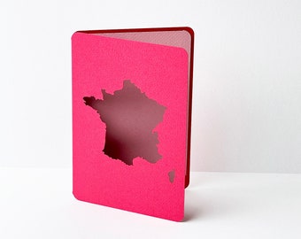 手作りフランス地図グリーティングカード：ダークレッドテクスチャ紙（3枚パック）