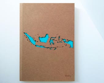 INDONESIA Map Personalized Travel Journal, Jakarta Map Custom Name Journal, Personalized Notebook, Personalized Gift, Custom Notebook