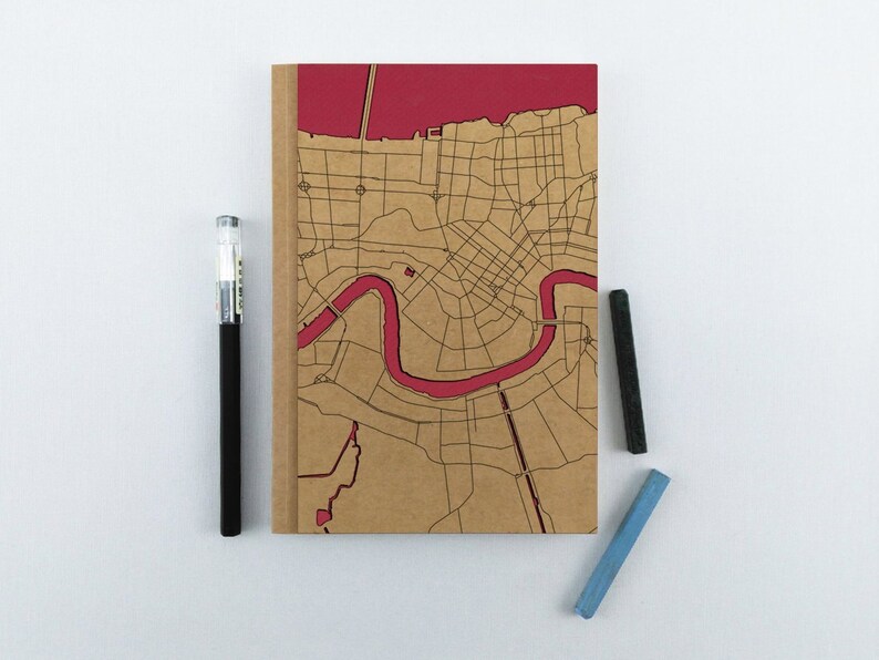 New Orleans Map Notebook, New Orleans Travel Journal, Louisiana Map, Custom Name Notebook, A5 Notebook image 1