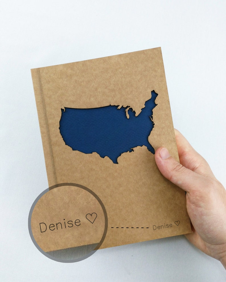 UNITED STATES Map, TRAVEL Notebook, Personalized Journal, Travel Journal, Custom Journal, Custom Notebook, Custom Name Notebook, Usa Map, A5 image 1