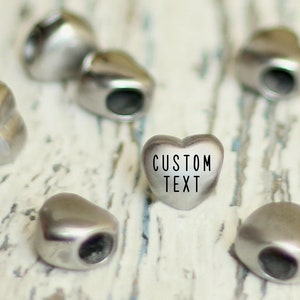 Heart beads. Custom handwriting. Engraved bracelet heart. Personalized date charm. Silver spacers