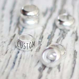 Custom connectors bead spacers. Rondelle charm personalized. Engraved spacers for bracelet. Metal wholesale 10mm blanks. Letters name beads