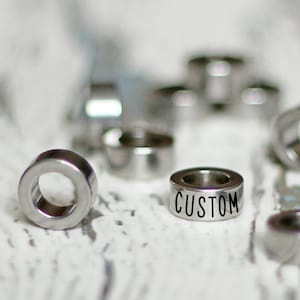 column personalized spacers engraved beads stainless steel bead branding design custom text mini round metal supplies jewelry DIY dates