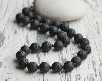 lava necklace men beaded necklace black necklace gift for him black lava jewelry boyfriends gift stone surfer necklace large statement sale