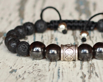 Pulseras de hematita ajustables Shamballa. Pulseras de joyería para hombre. Pulsera envolvente de cuentas negras para papá.