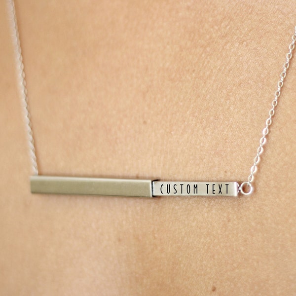 Custom secret necklace. Personalized wife gift. Name customized engraved tag. Bar necklace metal women jewelry. horizontal hidden message