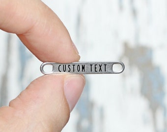 Custom tags rectangle charms. Engraved personalized tag. Birthday date connector. Metal signs bracelet bar. Small silver pendant wholesale
