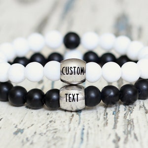 Long distance couples set. Personalized jewelry custom engraved. Date matching bracelet gift for boyfriend. Beaded two bracelets