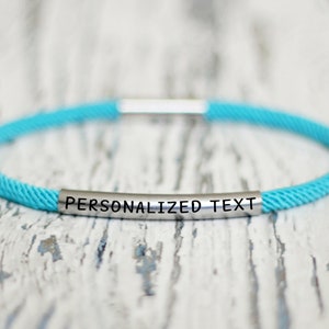 Pulseras personalizadas para mujer, regalo personalizado para mamá, joyería trenzada grabada, cita, brazalete fino, distancia de amistad, pulsera de cordón azul Azul