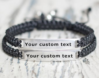 Couple bracelets personalized set 2 friendship jewelry. Gift anniversary matching. His Her custom distance couple gift
