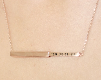 Bar necklace custom engraved. Personalized gift for mother. Secret rose gold metal necklaces. Roman numeral hidden message women jewelry