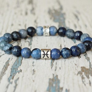sodalite pisces bracelets blue stone bracelet zodiac beads jewelry zodiac sodalite bracelet for women sis gift Calming pisces gift stretch image 1