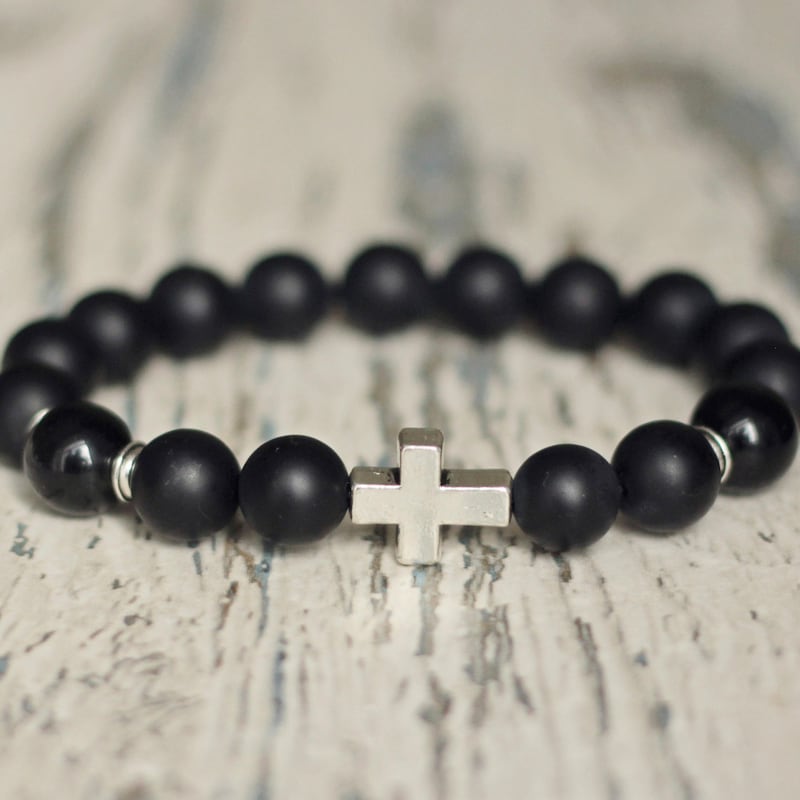 Silver Black Cross Bracelet - Etsy