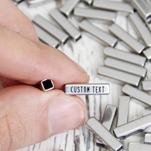Custom spacers tube beads. Personalized tag engraved metal connector for bracelet. Bulk spacers number plate silver inspirational long beads