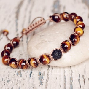 Knotted bracelets shamballa brown tiger eye. Cord bracelet beaded jewelry. Everyday adjustable bracelet healing mens gift braided good luck image 1