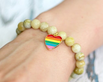Pride LGBT festival jewelry. LGBTQ bracelet rainbow charm. Gay Lesbian Bisexual Bi Transgender. Beads bracelet men women gift subtle pride