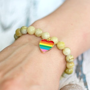 Pride LGBT festival jewelry. LGBTQ bracelet rainbow charm. Gay Lesbian Bisexual Bi Transgender. Beads bracelet men women gift subtle pride