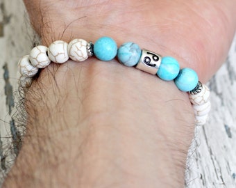 Cancer bracelet magnesite howlite beads. Zodiac sign women stretch jewelry. Delicate birthday gift for daughter. Pisces Leo Aries Scorpio