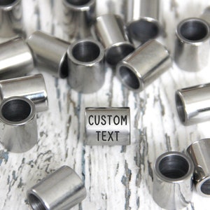 Large beads custom logo. Metal connectors personalized wholesale engraved spacer. Big hole tag for jewelry. Silver color badge for bracelet