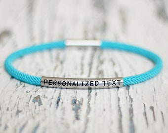 custom bracelets for women personalized gift for mom braided engraved jewelry quote thin bangle friendship distance blue cord bracelet