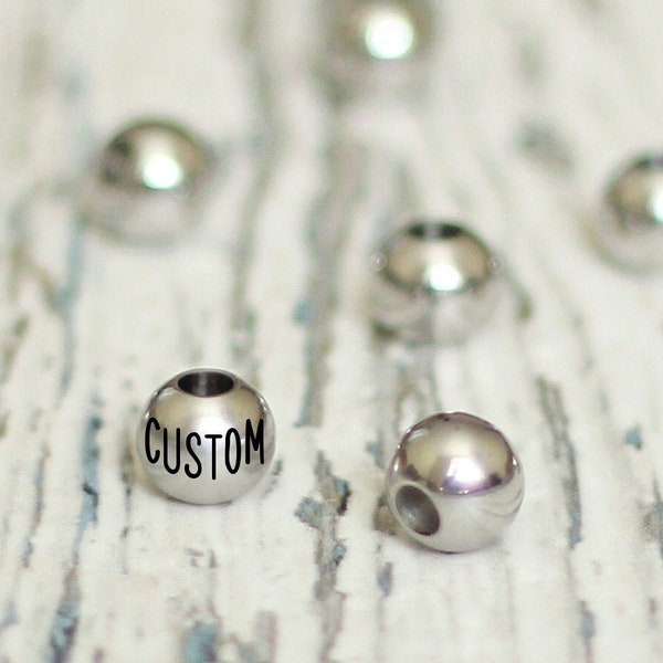Custom round beads. Metal engraved spacer. Silver wholesale blanks supplies. Personalized ball 8mm bracelet connector. Logo name jewelry DIY