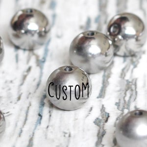 Custom beads personalized. Metal round spacers. Engraved custom 10mm ball for jewelry bracelet. Logo connector bulk family gift