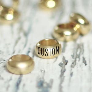 Custom spacers personalized beads. Column golden engraved spacer. Metal connectors jewelry wholesale. round blanks large hole spacer.