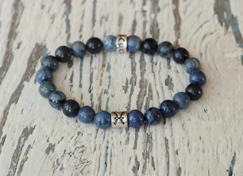 sodalite pisces bracelets blue stone bracelet zodiac beads jewelry zodiac sodalite bracelet for women sis gift Calming pisces gift stretch image 2