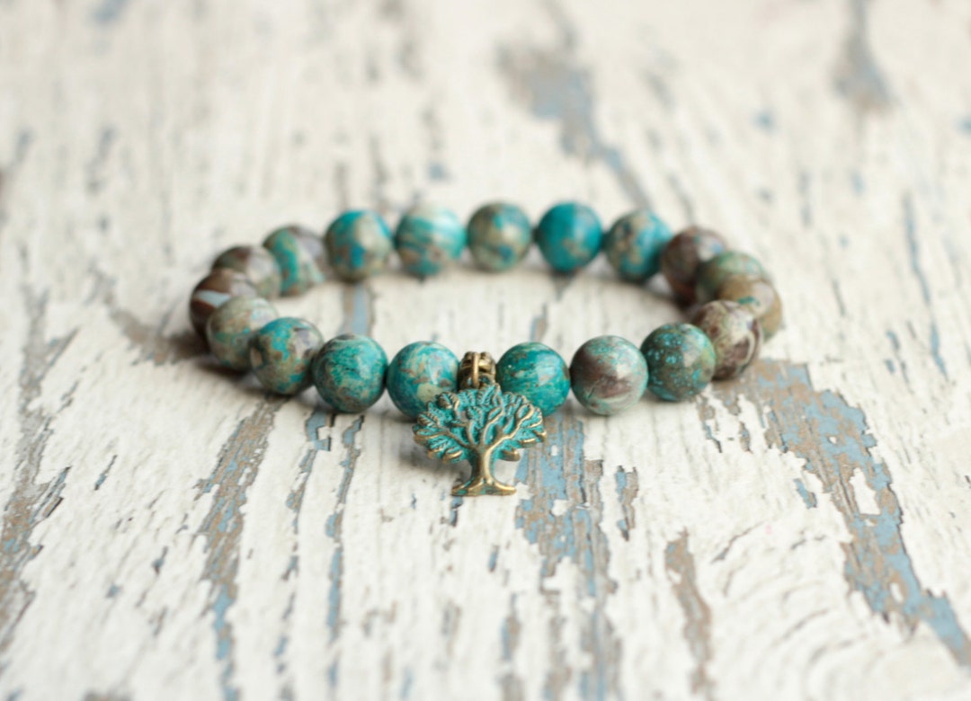Tree of Life Bracelet Beaded Green. Tree of Life Jewelry Gemstone ...