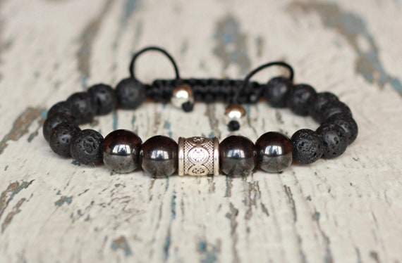 MEN/'S Hematite Silver Gemstone Beads Shamballa Beaded Kabbalah Jewelry Bracelet