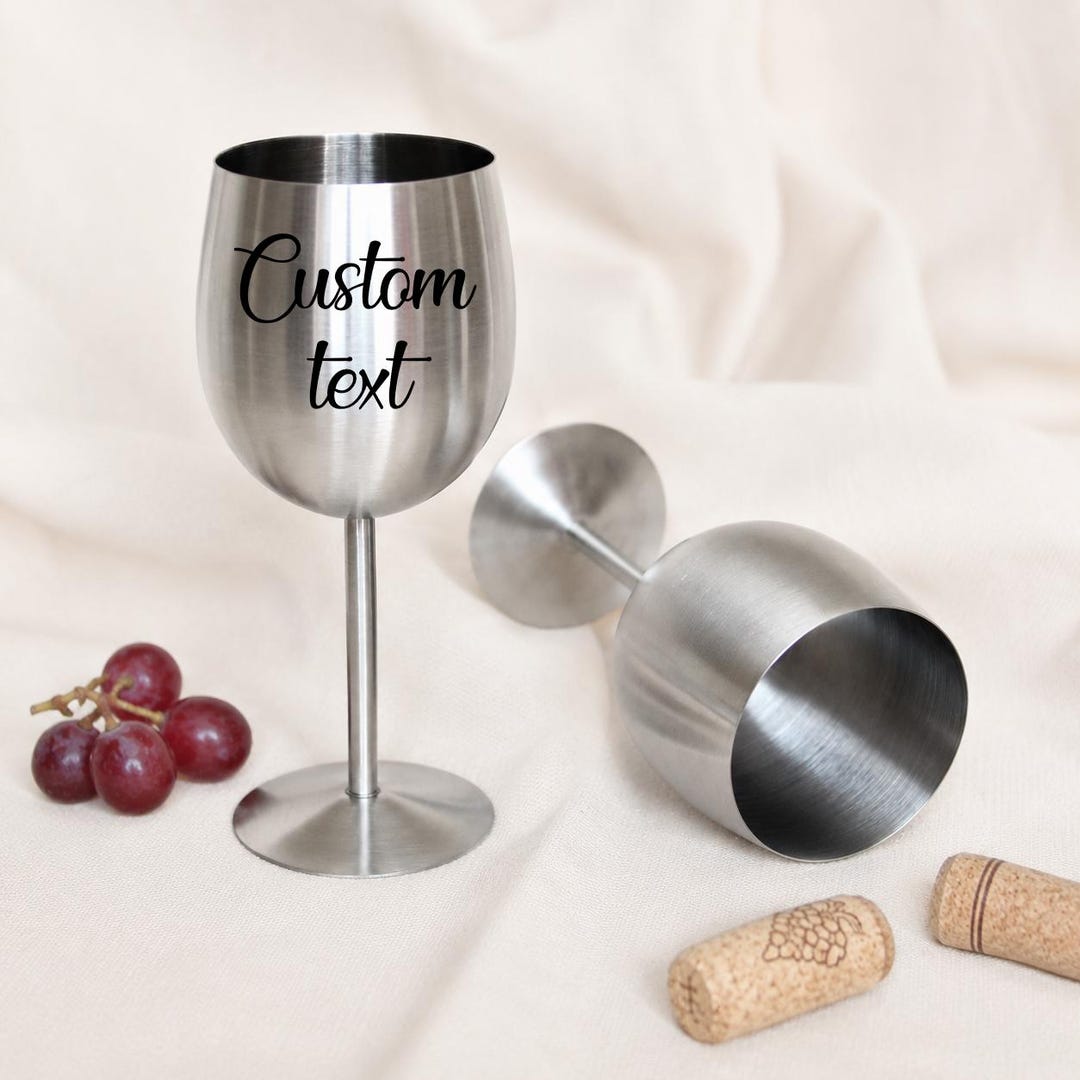 Personalized Stainless Steel Wine Glasses, Engraved Metal Goblets ...