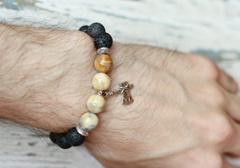 viking bracelet axe charm slavic amulet ax bracelet Nordic Jewelry Viking mens scandinavian Thor warrior bracelet agate beads Odin axe