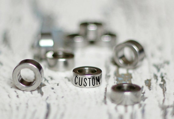 column personalized spacers engraved beads stainless steel bead branding design custom text mini round metal supplies jewelry DIY dates