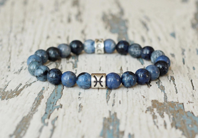 sodalite pisces bracelets blue stone bracelet zodiac beads jewelry zodiac sodalite bracelet for women sis gift Calming pisces gift stretch image 1