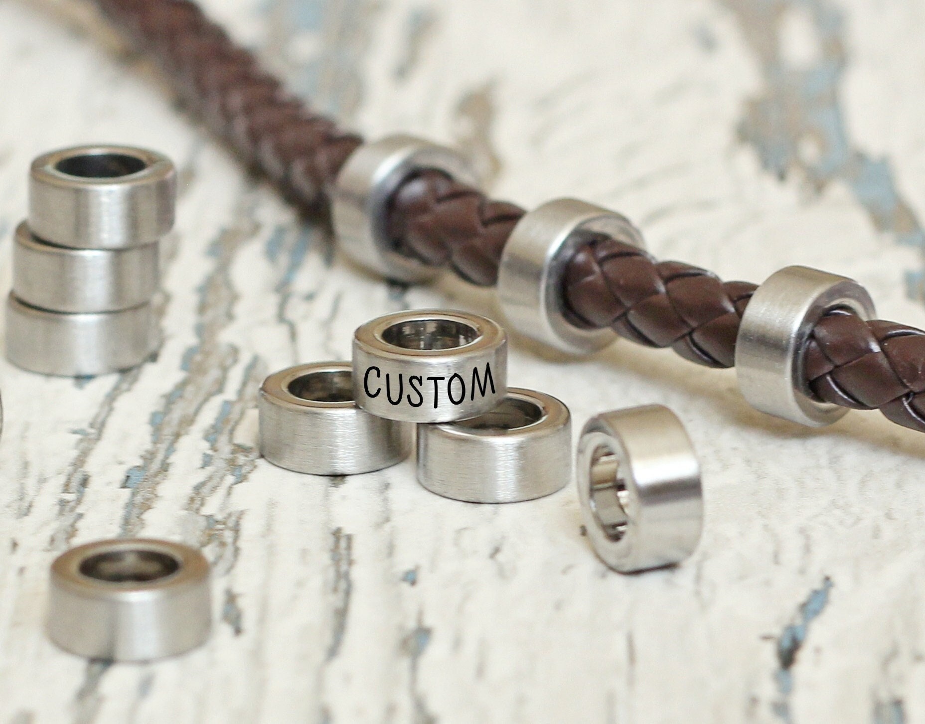 Personalized Spacer Beads for Bracelet Custom Connector Engraved